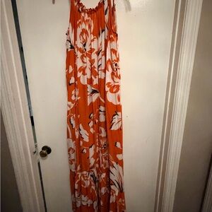 Anthropologie Malika Gauze Orange and Cream Maxi Dress